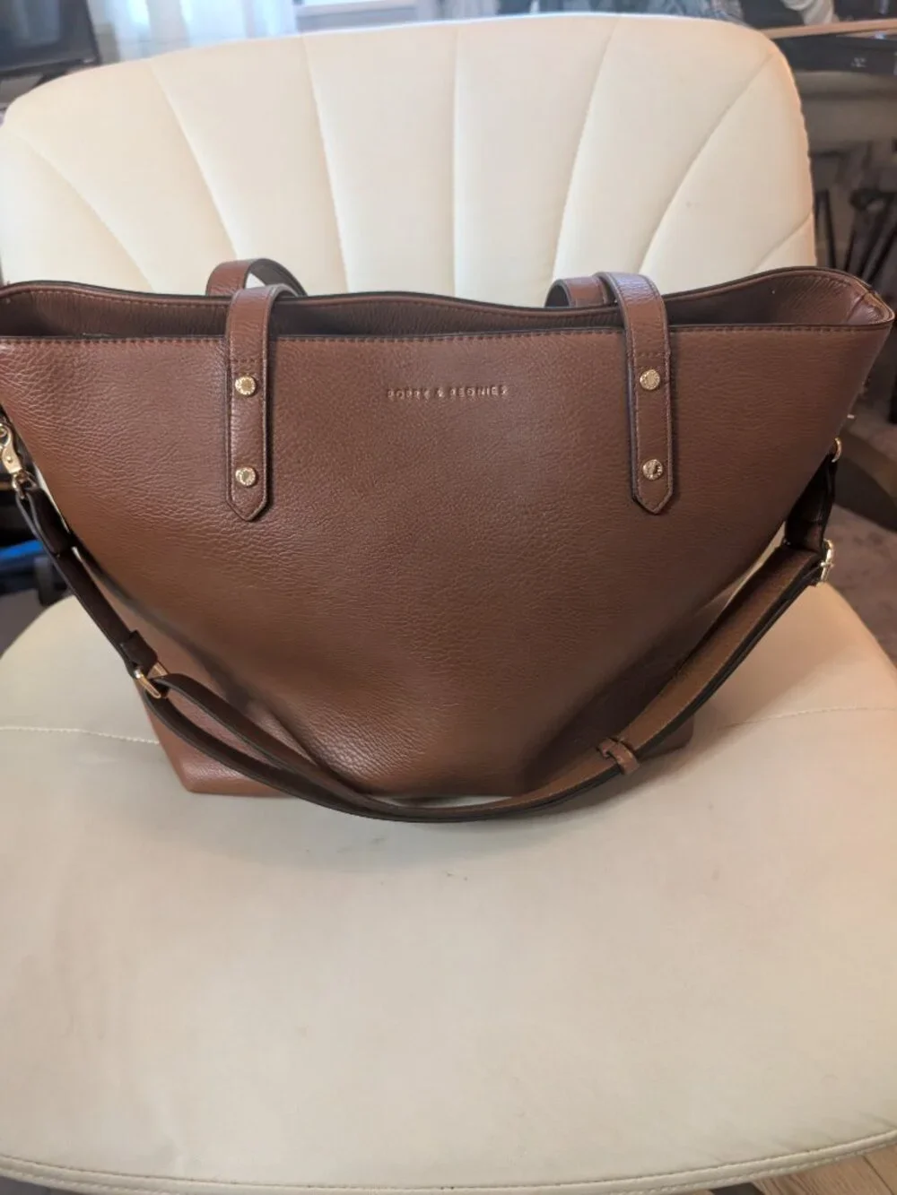 Poppy & Peonies Go Getter Brown Cognac Leather Laptop Tote Bag